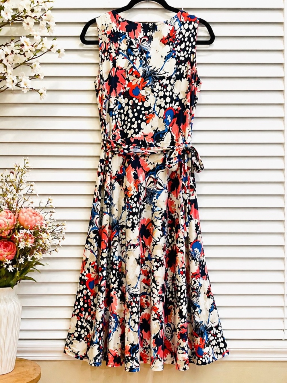 CHARTER CLUB Floral Sleeveless Fit & Flare Dress - Cream Multi - Picture 2 of 3